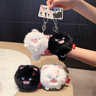 可爱趣玩抽拉尾巴黑白猫毛绒玩具机芯震动豹猫卡通公仔包挂件情侣