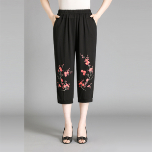 阿姨莫代尔棉七分裤 夏季 200斤中年妇女弹力短裤 加肥大码 妈妈中裤