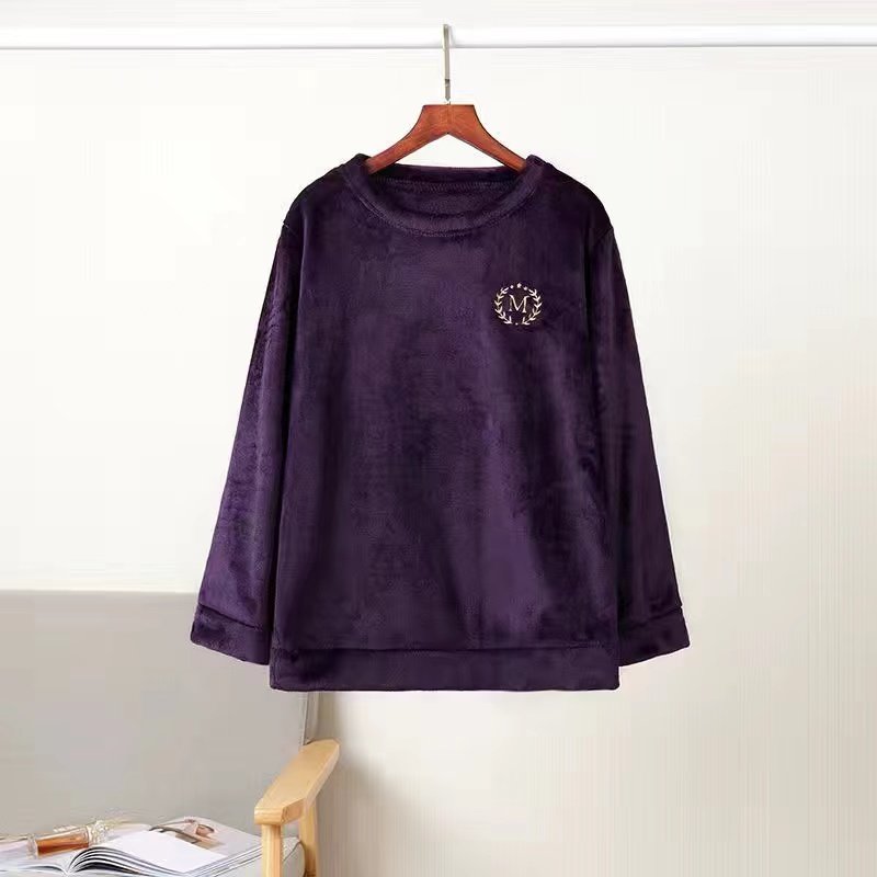 老太太冬季珊瑚绒长袖上衣单件老人保暖套头睡衣女奶奶加厚家居服