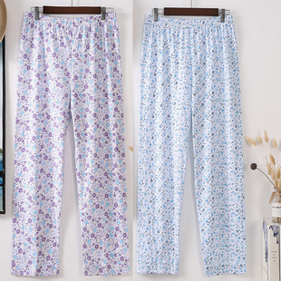 印花婆婆纯棉家居裤 妈妈夏季 200斤中老年休闲长裤 女加肥大码 睡裤