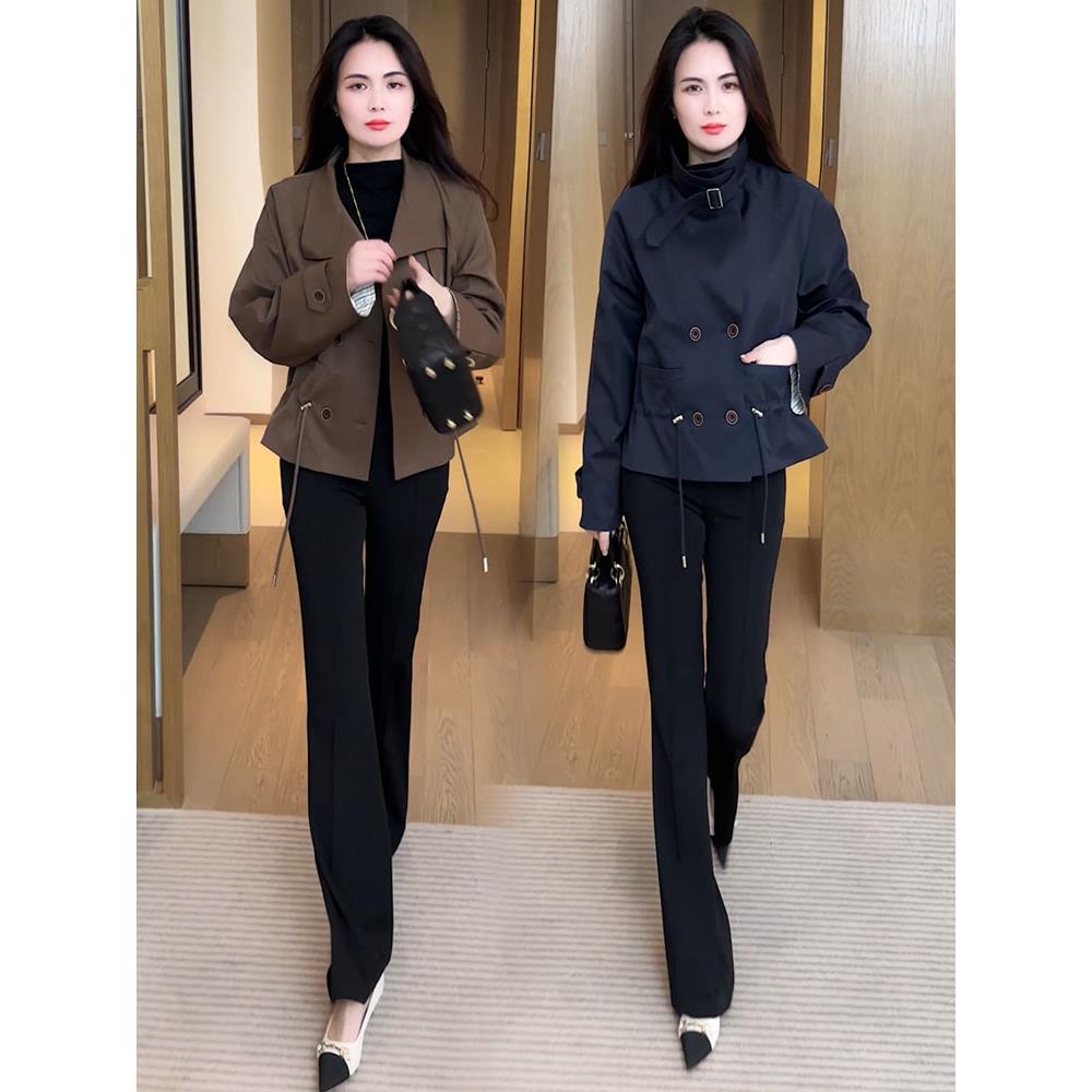 JOYIASS小个子短款风衣外套女2025年春秋季新款洋气英伦风双排扣