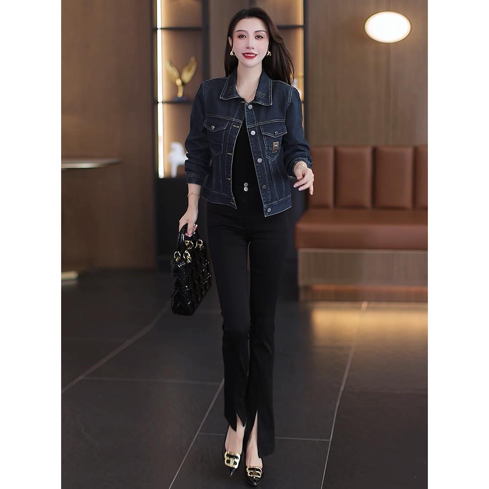 JOYIASS时尚牛仔外套女2025春秋新款韩版翻领宽松休闲百搭覆古短