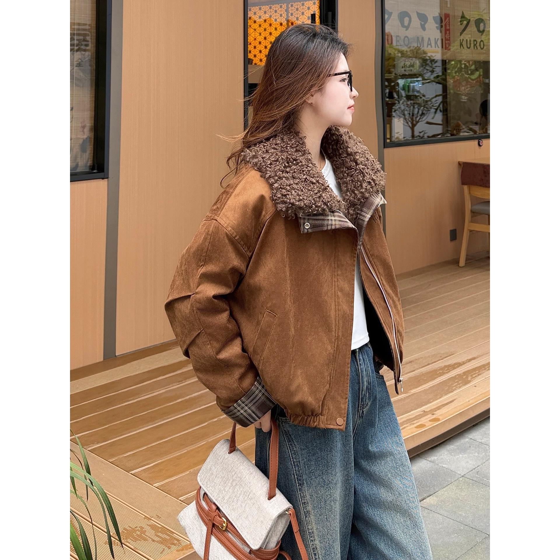 JOYIASS加鹿皮绒短外套袄子女2025年秋冬款新款翻领保暖洋气夹克