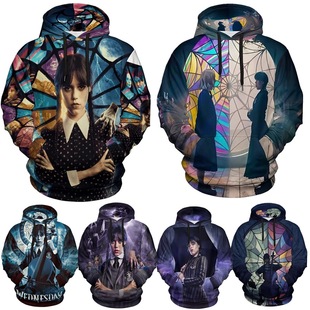 亚当斯一家星期三Wednesday连帽卫衣男3D数码 印花cosplay休闲帽衫