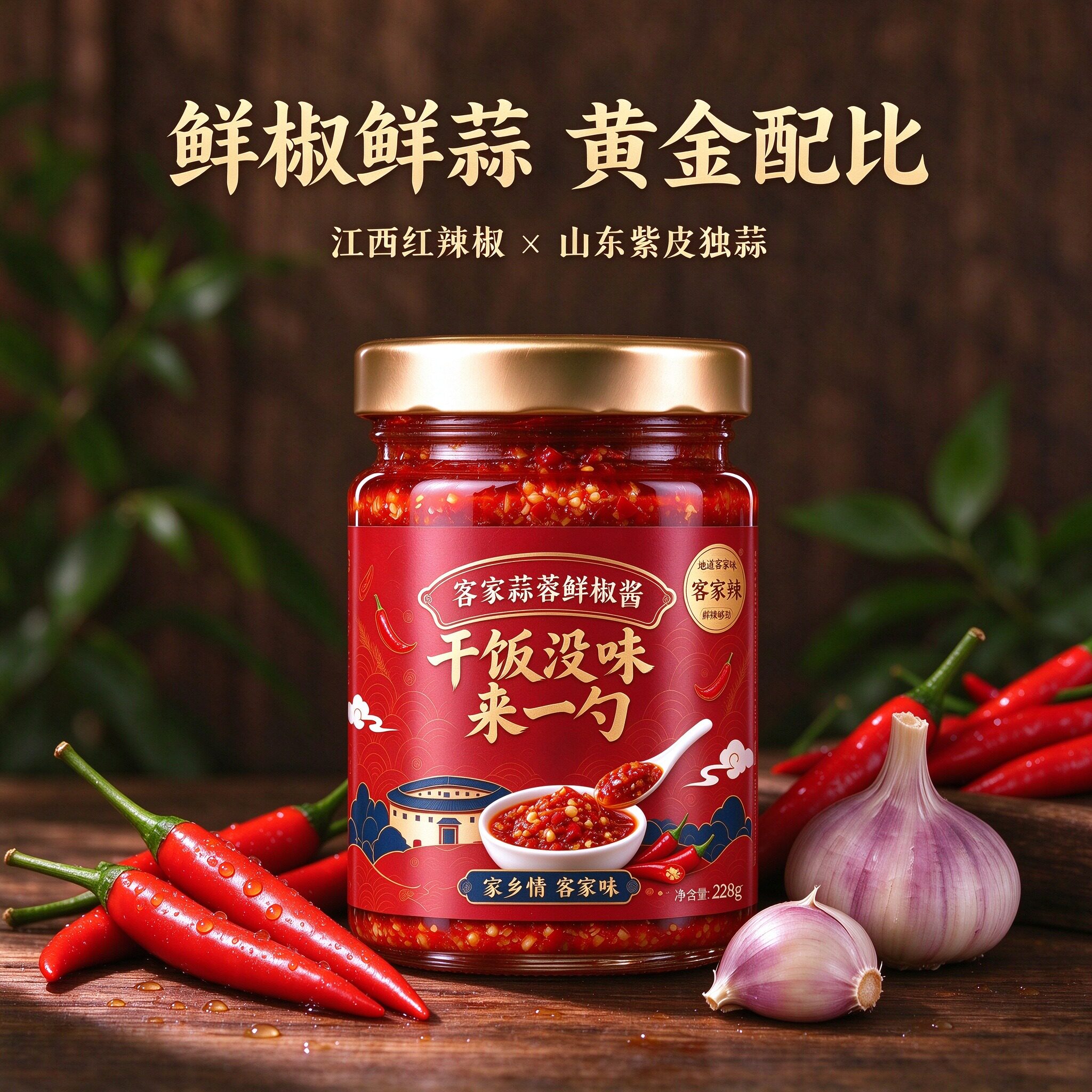 江西赣南客家蒜蓉鲜椒酱农家手工鲜辣下饭酱拌粉拌面调味酱