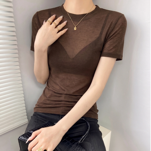 咖色薄款正肩短袖t恤女2026新款