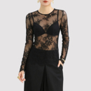 黑色镂空蕾丝网纱打底衫 可外穿上衣高级感 女高端叠穿花边内搭修身