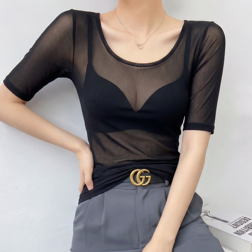 u领网纱蕾丝上衣女轻奢高级感