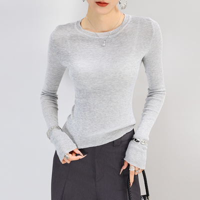灰色高质量针织打底衫女内搭修身
