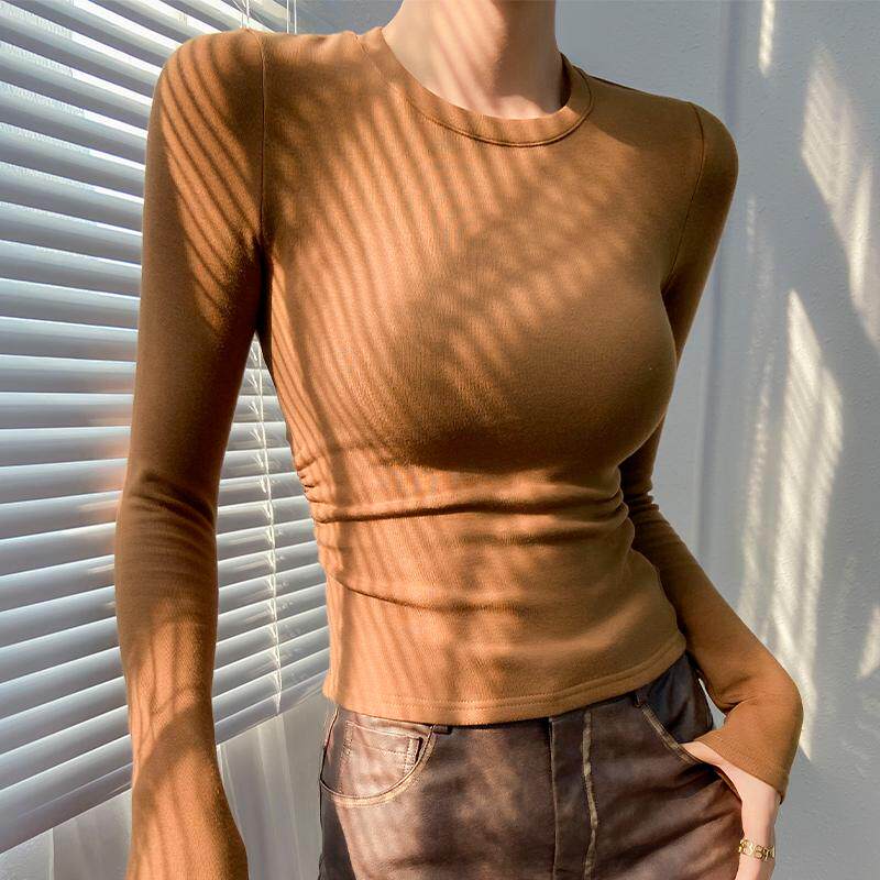 双面德绒打底衫女秋冬收腰t恤