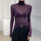 高领打底衫 女高端轻奢高级感内搭可外穿超好看紫色修身 微透上衣薄