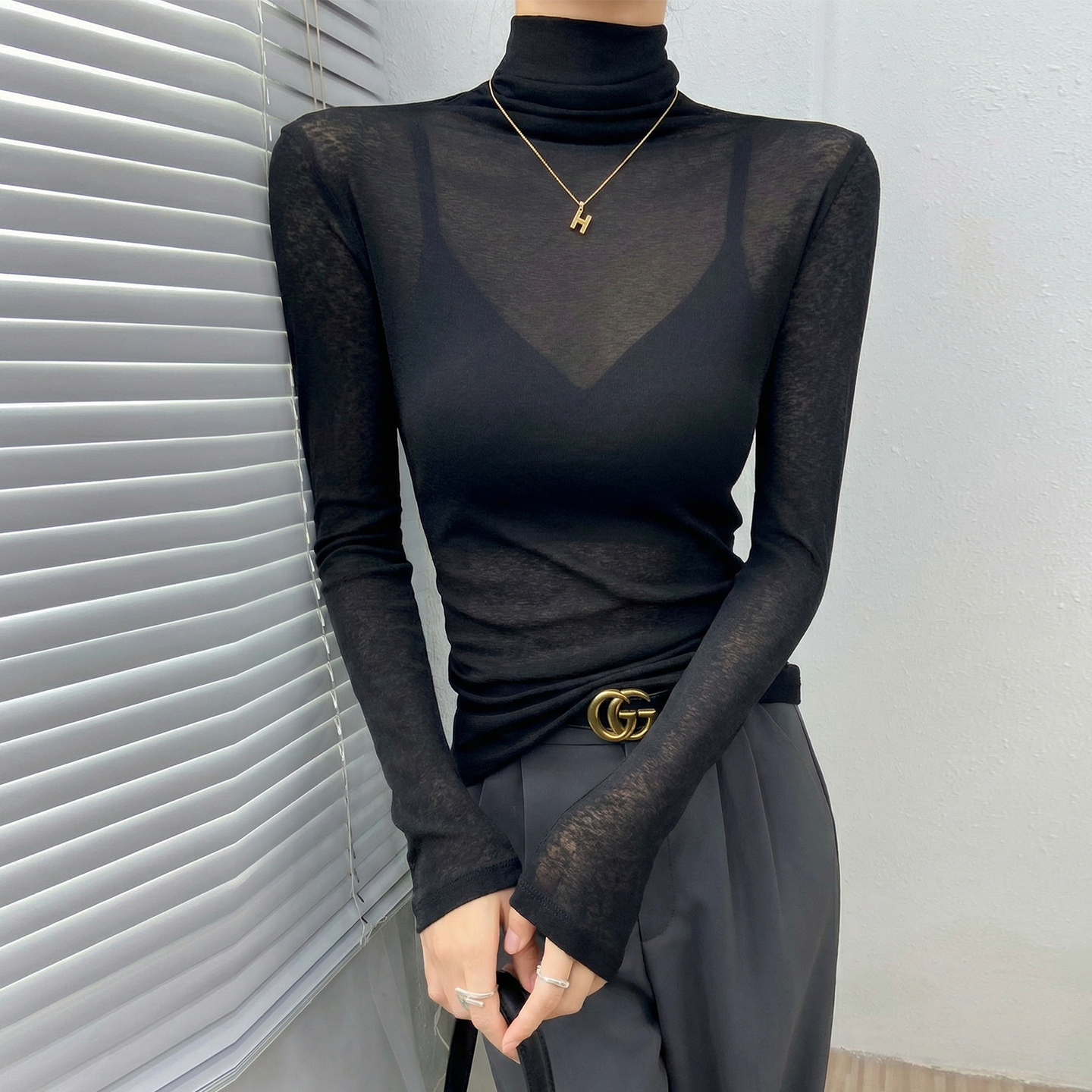 黑色高领蕾丝打底衫2026新款内搭绝美可外穿微透网纱上衣女高级感,女装/女士精品,T恤,淘宝优惠券,粉丝福利购,淘宝优惠卷