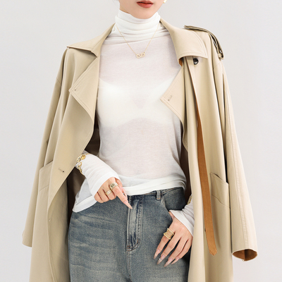 白色高领网纱打底衫女秋冬堆堆领