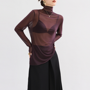 高领蕾丝打底衫可外穿高端紫色超好看纯欲风宽松上衣轻奢高级感薄