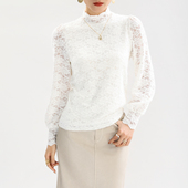 高级感上衣 洋气半高领洋气修身 白色加绒蕾丝内搭打底衫 女2025新款