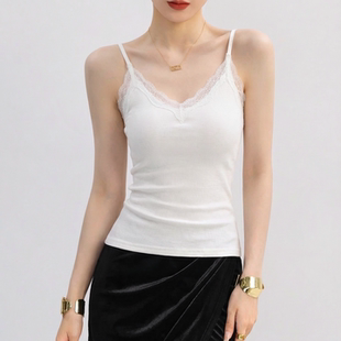 独特漂亮蕾丝吊带背心女夏外穿超好看内搭绝美修身 显瘦白色上衣薄