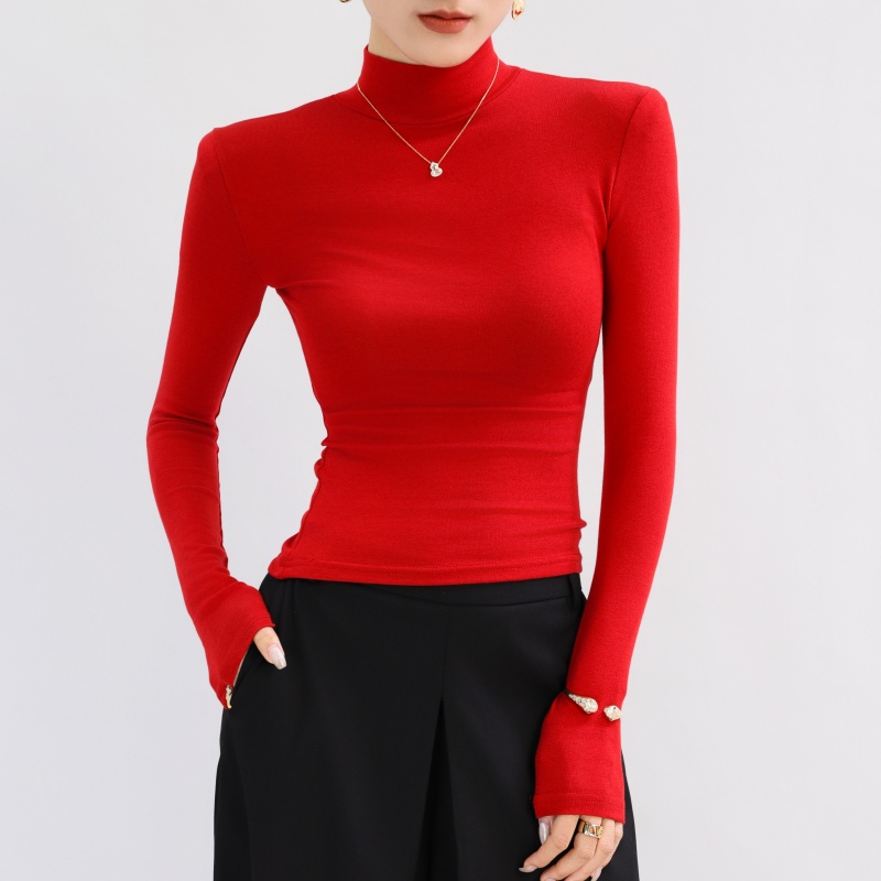 高领品牌打底衫女正品高档红色