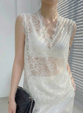 白色v领蕾丝上衣女轻奢高级感