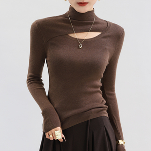 咖色半高领羊毛针织衫女高端修身软糯内搭打底衫高端独特漂亮毛衣