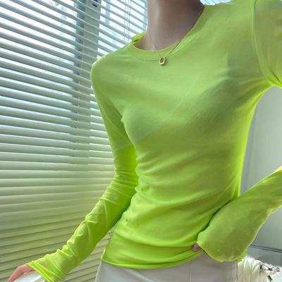 荧光绿色长袖t恤巨好看防晒罩衫