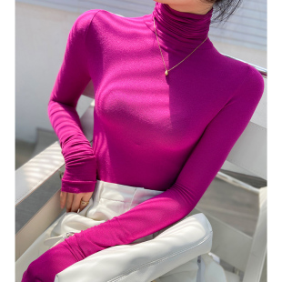 微透辣妹上衣高级感 秋冬内搭网红洋气糖果色t恤薄款 打底衫 女长袖