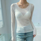 显瘦超好看薄纱上衣 春夏轻薄叠穿内搭修身 白色防晒罩衫 女2026新款