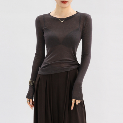 超好看内搭打底衫女长袖灰色圆领