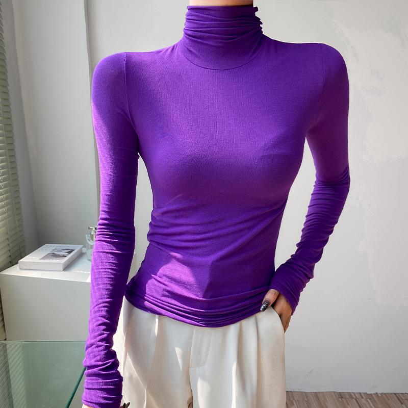 高领打底衫女2025新款秋冬紫色