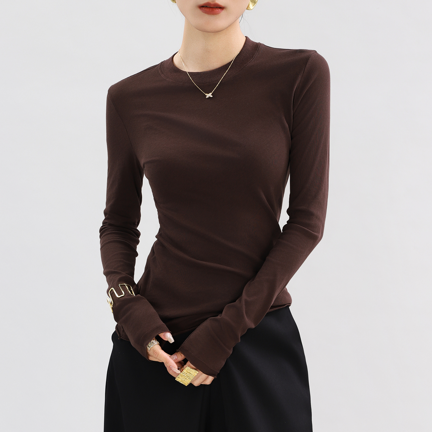 咖色立领打底衫女内搭可外穿高级