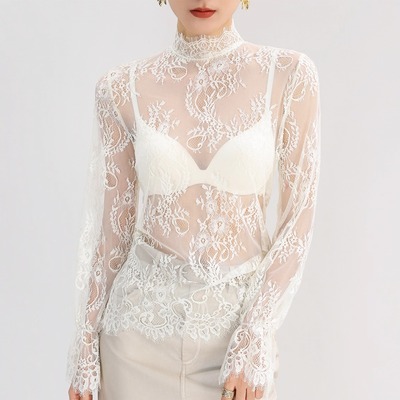 半高领蕾丝花边内搭打底衫女宽松