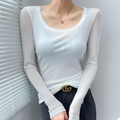 白色内搭绝美打底衫 蕾丝双层网纱低领可外穿上衣高级感 女低领修身