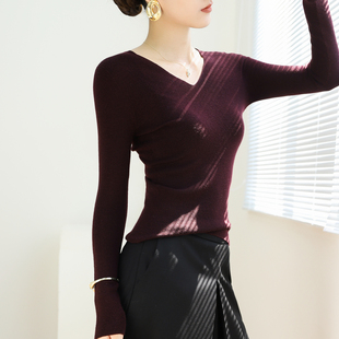 扬子纱羊毛针织打底衫女内搭V领爆款高端超好看软糯绝美修身上衣