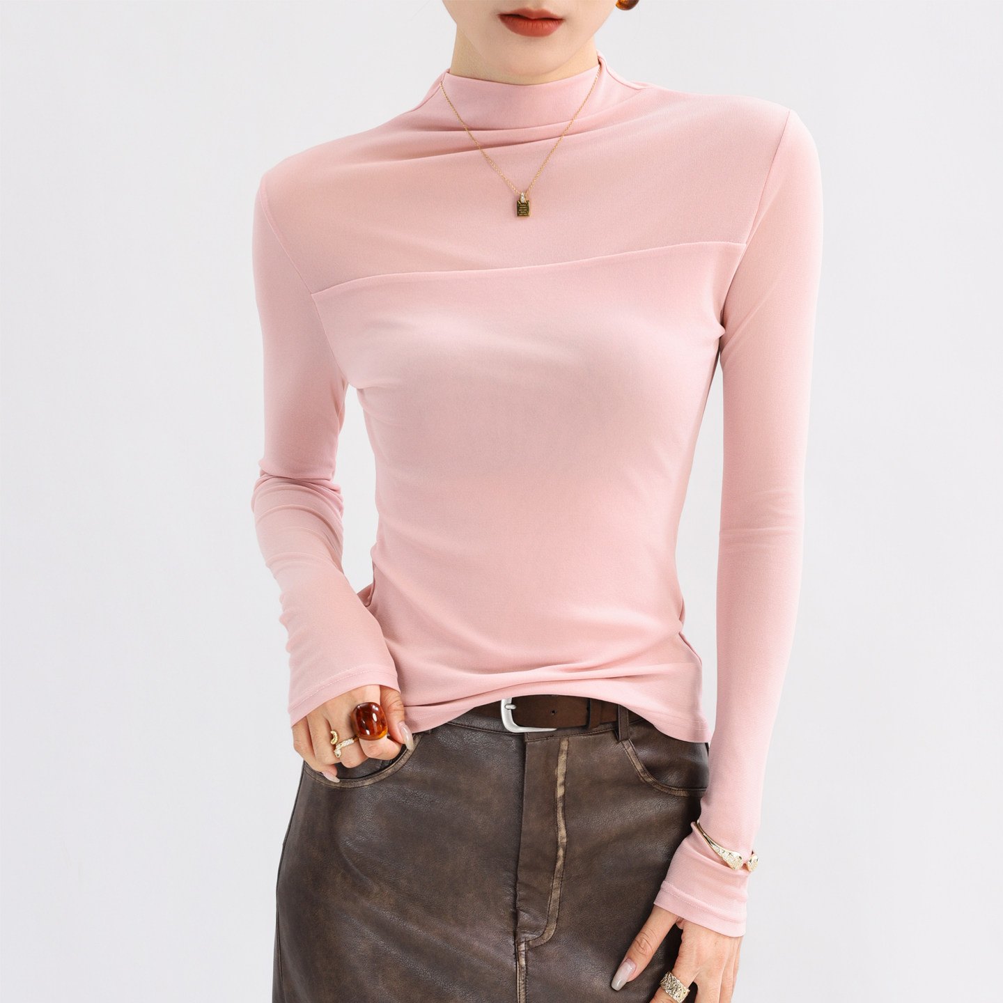 粉色半高领打底衫2026新款女爆款超好看绝美蕾丝拼接网纱修身上衣,女装/女士精品,蕾丝衫/雪纺衫,淘宝优惠券,粉丝福利购,淘宝优惠卷