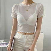 微透网纱内搭修身 春夏短款 显瘦上衣高级感 t恤女2026新款 白色短袖