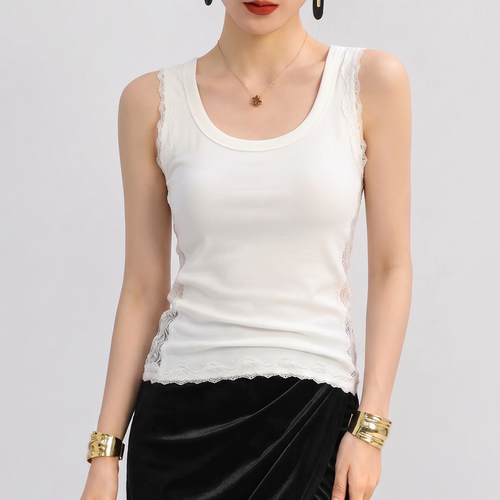 莱赛尔白色u领蕾丝吊带背心女夏