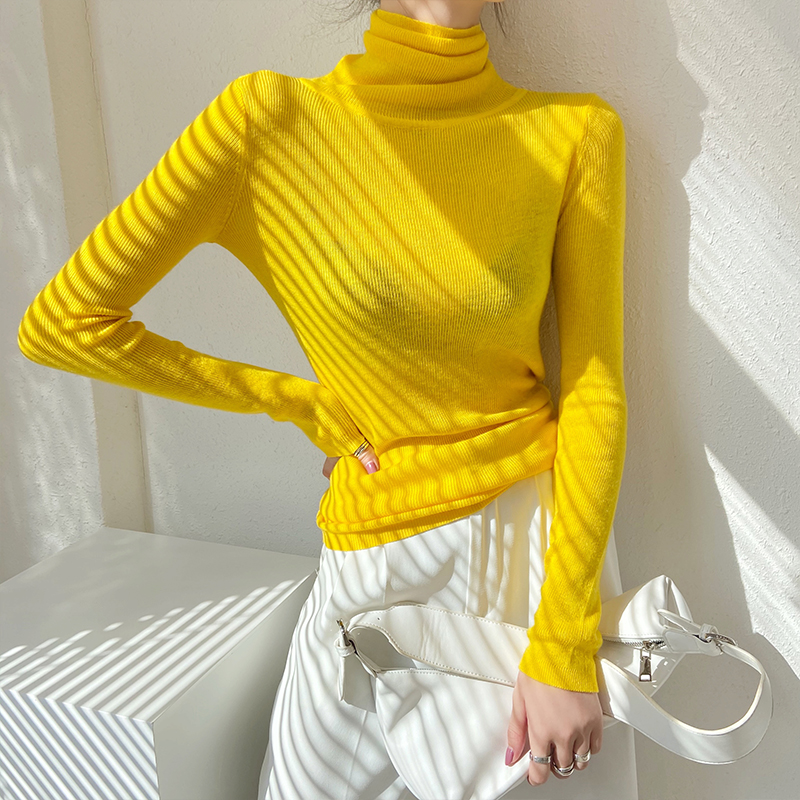 秋冬新款紧身内搭微透羊绒衫