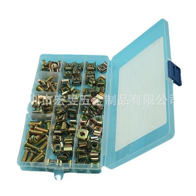 120pcs卡式螺母浮动笼式铁皮螺母配大扁头螺钉机柜螺丝 盒装套装