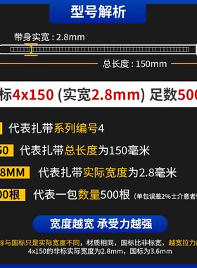 2.8*150黑白色自锁式尼龙扎带4*150塑料扎带束线带捆绑带