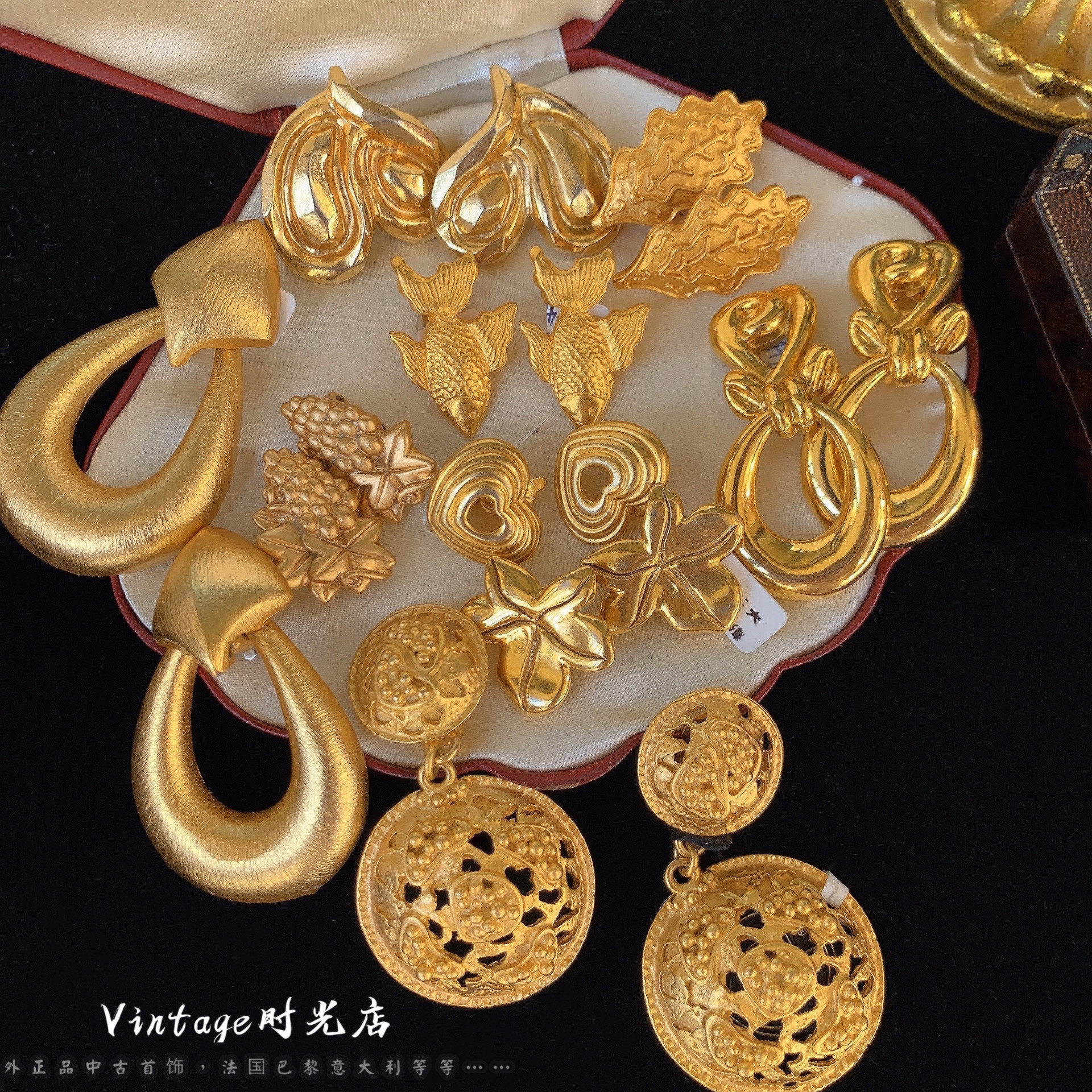高端搭配香浓堡典法国中vintage复宫廷金耳环耳夹耳饰耳钉夹耳骨