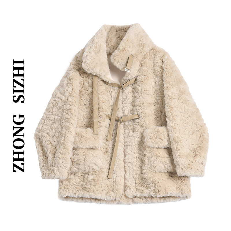 柊司芷仿兔毛短款羊羔毛绒外套女冬2021新款加厚百搭皮毛一体外套