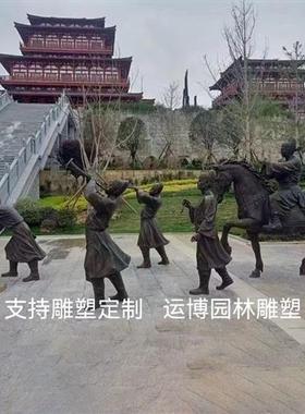 广场铸铜人物定制户外小吃铜像古代景观小品民俗大型城市雕塑厂家