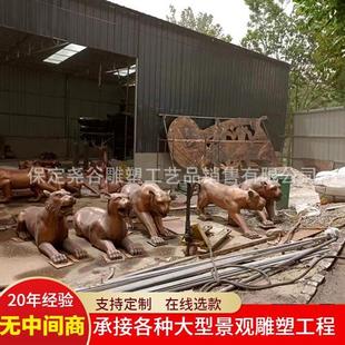 大型户外铸铜豹雕塑玻璃钢仿铜豺狼虎豹园林景观摆件纯铜动物装 饰