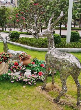 不锈钢抽象动物组合古文字鹿雕塑园林景观酒店样板房广场装饰摆件