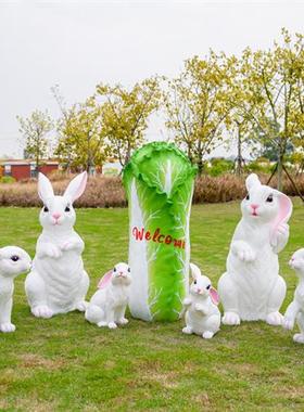 户外仿真兔子雕塑玻璃钢花园庭院草坪园林装饰景观白菜发光兔摆件