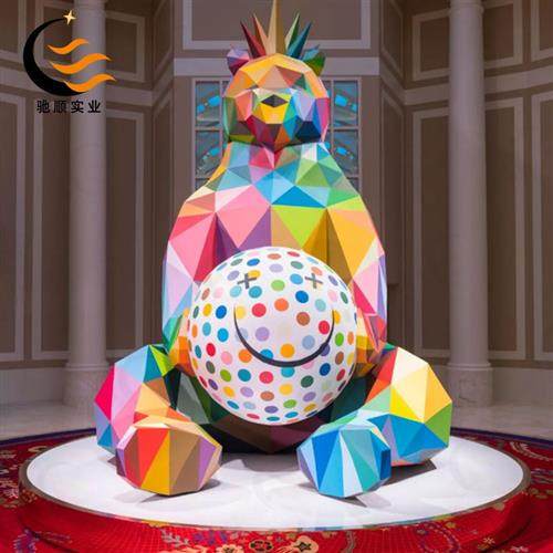 户外大型卡通雕塑玻璃钢几何熊切面动物兔子园林景观美陈装饰摆件