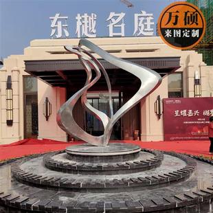 不锈钢异面异形雕塑抽象线条飘带金属雕塑摆件售楼处广场景观装 饰