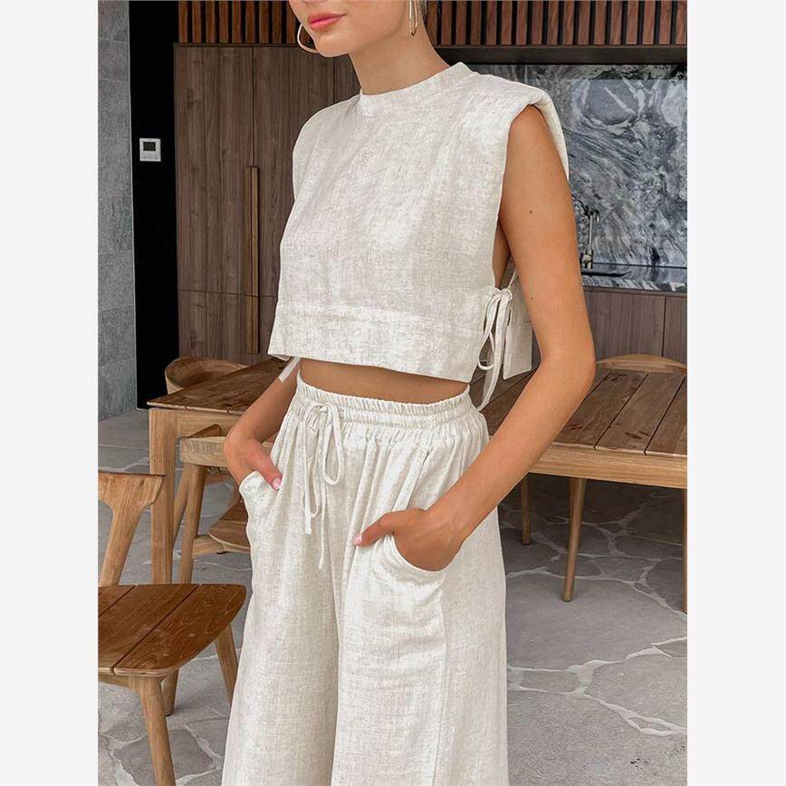 Women Pant Set Crop Tops Outfits 2 Two Piece Matching Set