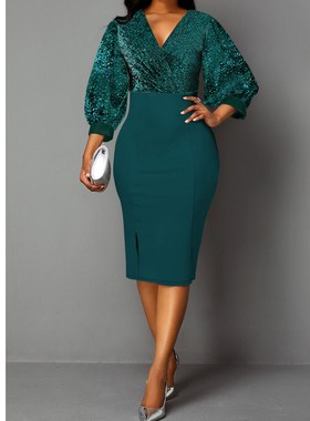 2021欧美大码亮闪闪修身聚会连衣裙 Plus Size Party Dress Women