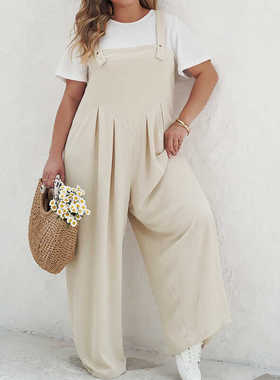 Solid Color Overalls Female Wide Leg Jumpsuit for Summer大码