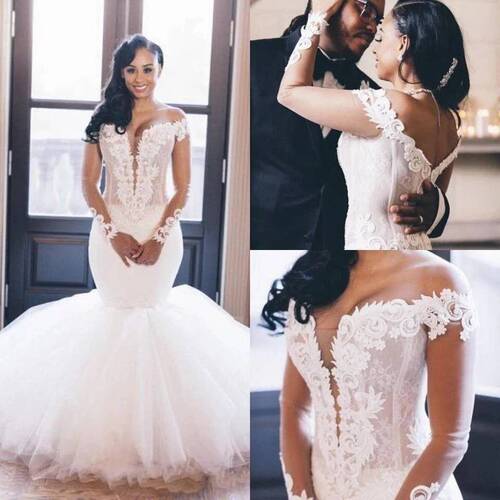 Long Sleeve Wedding Dresses Africa Plus Size Bridal Gown
